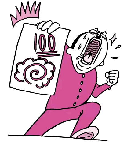 100点のテストを掲げる学生（ピンク色ver）